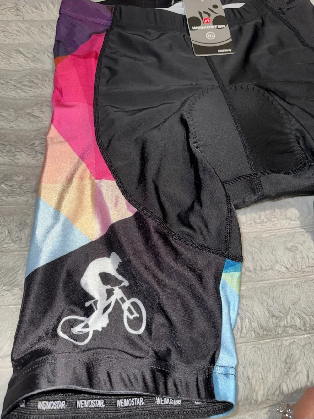 WemoonStar Men's Black Cycling Shorts with Multicolor Geometric Panels